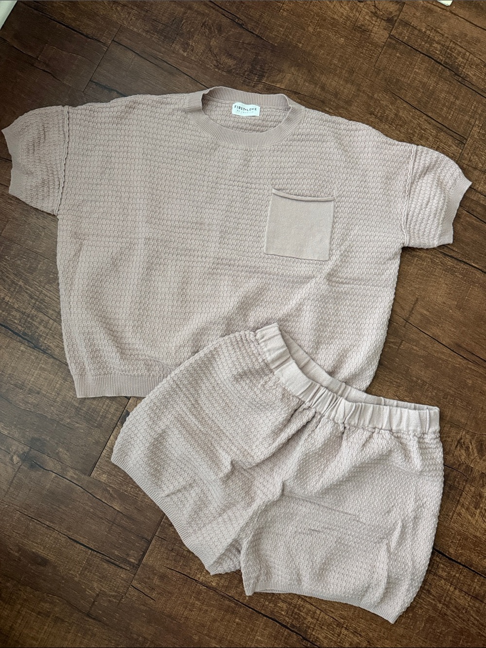 First Love waffle knit matching short set
